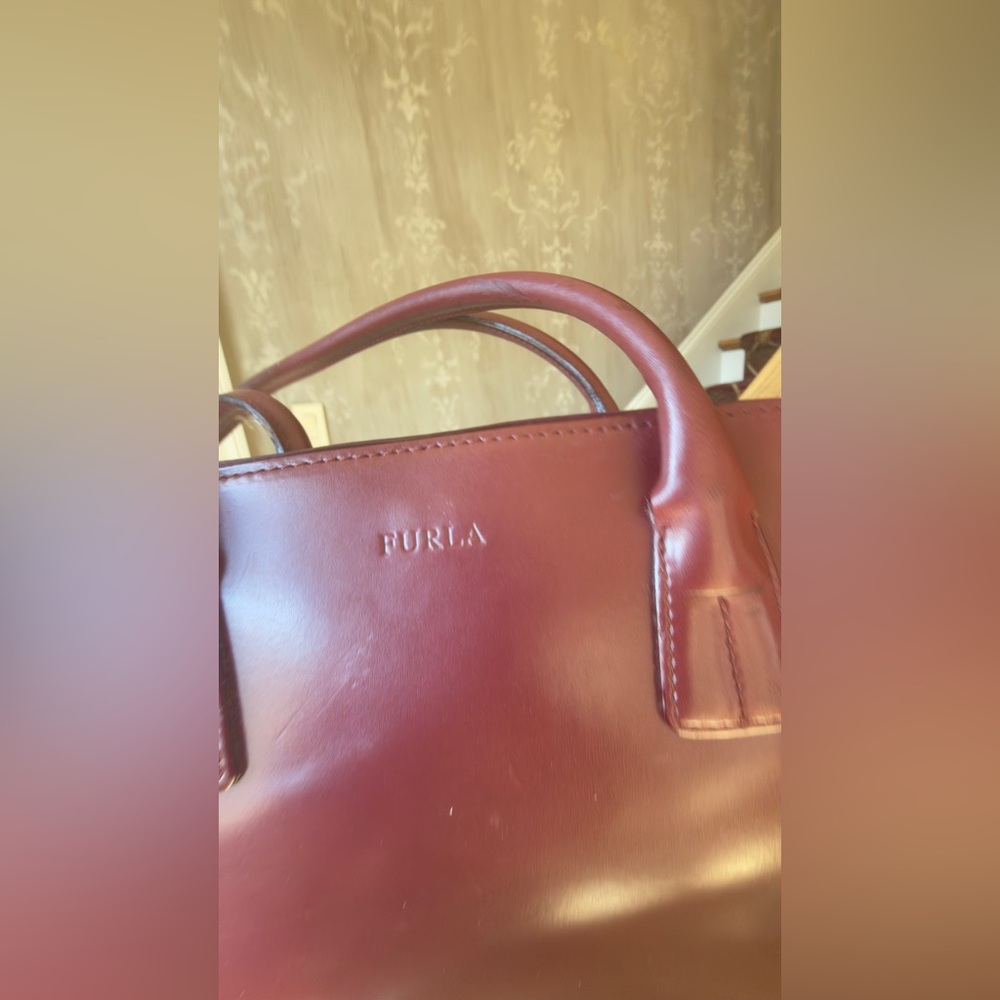 Furla Burgundy Leather Shoulder Bag - Picture 2 of 11